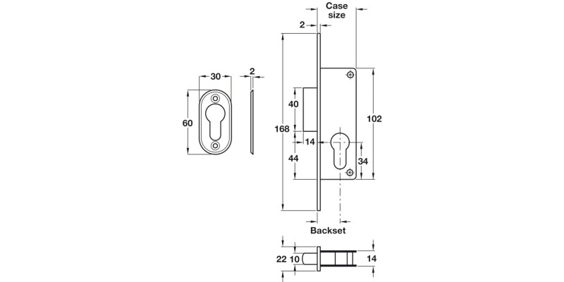 Narrow Mortice Deadlock 35/51mm SSS