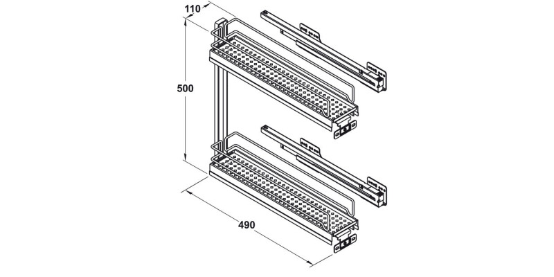 Storage Basket Set, for Cabinet Width 150 mm, 90deg, Vauth-Sagel VS SUB Slim